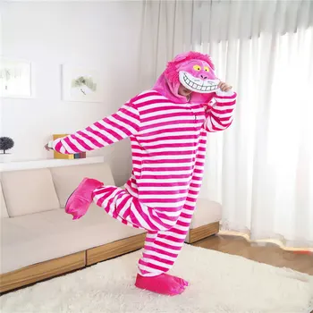 Kigurumi Naujas Sleepsuit Suaugusiųjų Animacinių Filmų Cheshire Cat Pižama Gyvūnų Unisex Onesies Cosplay Kostiumai