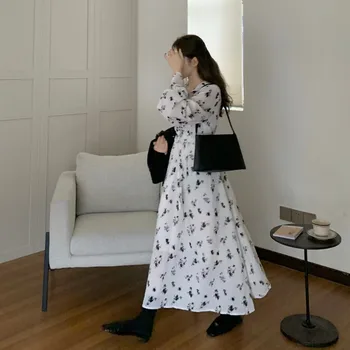 Kimotimo 2020 M. Rudenį Prašmatnus Korėjos Saldus, Ilgas Rankovėmis Varpo Raišteliu Elegantiška Vintage Vakare Šalies Moterų Ilga Suknelė