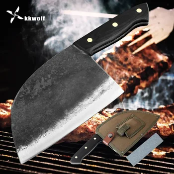 Kkwolf rankų darbo, kaltiniai virtuvės šefo peilis full Tang didelis anglies plieno skerdimo peiliu supjaustyti cleaver Naudingumas Kinų virtuvės peilis