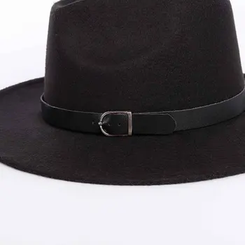 Klasikinis Britų Fedora Skrybėlę Platus Kraštų 8CM Vyrai Moterys Imitacija Vilnonių Žiemos Skrybėlės Mados Džiazo kepurė Su Juodos Odos Sagtis