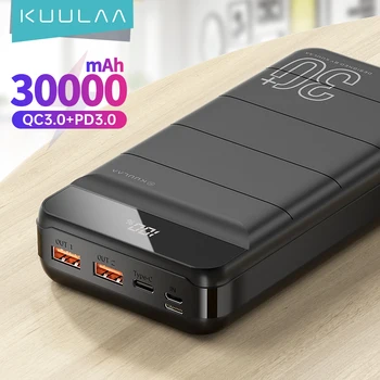 KUULAA Galia Banko 30000mAh QC PD 3.0 PoverBank Greito Įkrovimo PowerBank 30000 mAh USB Išorinės Baterijos Įkroviklio Xiaomi Mi 10 9