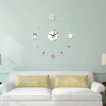 Kūrybos Išjungti Skaitmeninio 3D Sieniniai Laikrodžiai Akrilo veidrodžiai, sienų lipdukai Virtuvės kavos kartą didelis laikrodis 