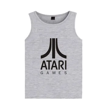Logotipas Atari Spausdinti Bako Viršuje Kultūrizmo ATARI tankų Vyrų Juoda Vasaros Vest Plius Dydis viršūnes Atari Žaidimai