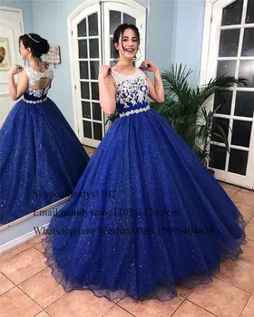 Mbcullyd Royal Blue Quinceanera Suknelės 2020 Appliques Nėriniai, Uždusęs Kamuolys Suknelė Ilgai Inscenizacija Suknelė Inscenizacija Vestido 15 Anos Plius Dydis
