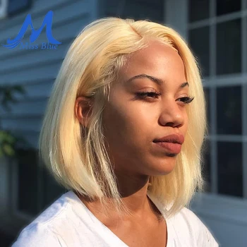 Missblue 13x1x6 Nėriniai Priekiniai Žmogaus Plaukų Perukai Už juodaodžių Moterų 613 Blond Trumpas Bob Skaidrus Nėriniai Perukai Brazilijos Plaukų Prieš Nupeštos