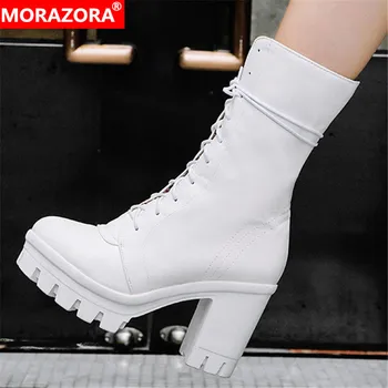 MORAZORA 2020 Naujausias batai moterims, suapvalinti tne aukštakulniai platformos batai nėrinių rudens žiemos punk batus moteris Trumpi batai