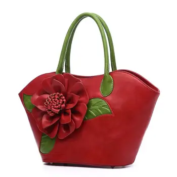Moterų 3D gėlės pečių maišelį, įspausti Gražus Nacionalinės stiliaus rankinės mados mergaitė 