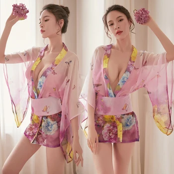 Moterų Apdaras Skaidrus Pižama Japonijos Seksualus apatinis Trikotažas Yukata Šifono Suknelė Kimono, Pirtis, Spa Maudymosi Chalatai Sleepwear Pižamą