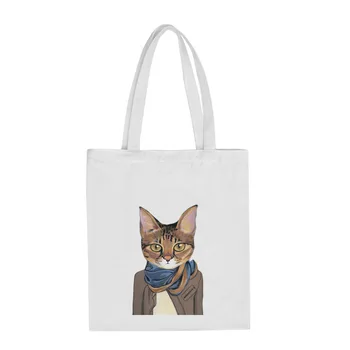 Moterų Drobė Krepšiai Cute Kačių Medžiaga Pirkinių Maišeliai, Eco Nešti Rankinės Merginos Atsitiktinis Peties Shopper Bag