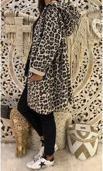 Moterų Kailis Leopardas Spausdinti Gobtuvu Ilgomis Rankovėmis Prarasti Striukė Atsitiktinis Lady Pavasarį, Rudenį Cardigan Atidaryti Dygsnio Outwear