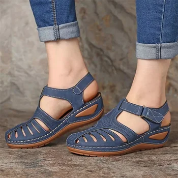 Moterų Sandalai Vasarą Ponios, Mergaitės Odos Vintage Sandalai Sagtis Atsitiktinis Siuvimo Moterų Batai Kietos Moters Ponios Platforma Shoes9