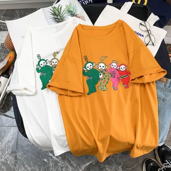 Moterų Vasaros T marškinėliai Medvilnės Harajuku Kawaii Siuvinėjimo Trumpas Rankovės Ulzzang Streetwear camisetas verano mujer Kpop Stiliaus Viršūnes