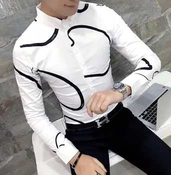 M~3XL 2020 Vyrų Naujas Mados asmenybės geometrinis dizainas, plonas kirpėjas atsitiktinis ilgas rankovėmis marškinėliai, kostiumai