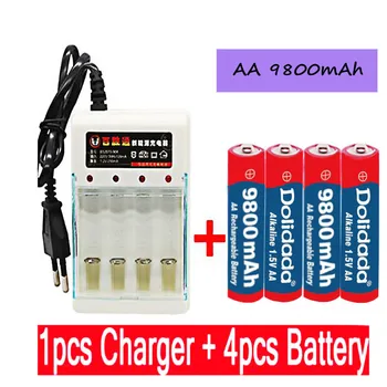 Nauja Žyma AA baterijos 9800 mah įkraunamos baterijos AA 1,5 V Įkrovimo Naujas Alcalinas drummey +1pcs 4-cell baterijos įkroviklis