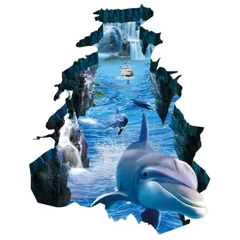 Naujas 3D sienų lipdukai delfinų skaldyti sienos visual aplinkos apsaugos vandeniui neslidus kambarį miegamojo grindų lipdukai