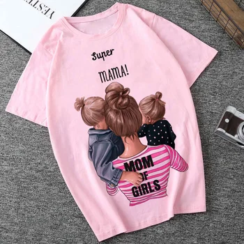 Naujas mados moterų super mama atspausdintas T-shirt motina ir dukra T-shirt ladies vasaros viršūnes atsitiktinis prarasti gatvės apranga topai