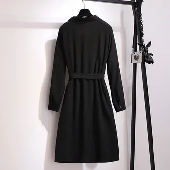 Naują pavasario rudens plius dydis suknelė moterims, didelis, ilgomis rankovėmis prarasti mygtuką atsitiktinis V-kaklo suknelė, diržas, juoda mėlyna 4XL 5XL 6XL 7XL