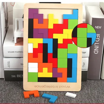 Naujų 3D Dėlionė Medinė Tangram Matematikos Žaislai, Tetris Žaidimas Vaikams Pre-school Magination Intelektinės Švietimo Žaislas Vaikams