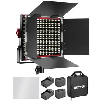Neewer 3 pakuotės 660 LED Vaizdo Šviesos, šviesos srautą galima reguliuoti Bi-color su Barndoor ir Šviesos Stendas, 6-Pack 6600mAh Li-ion Baterija ir Kroviklis