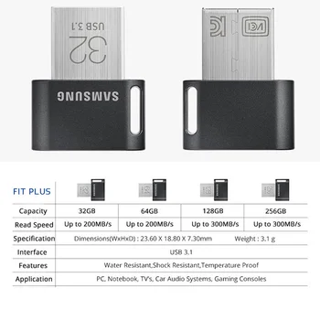 Originalus Samsung USB 3.1 Pendrive 32GB 64GB 200MB/S Memoria Usb 3.0 Flash Drive, 128GB 256 GB 300MB/S mini usb 