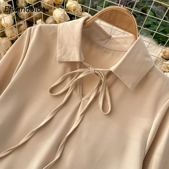 Pavasarį, Rudenį ilgomis Rankovėmis Marškinėliai Suknelė Moterims Turn-žemyn Apykaklės Tvarstis Suknelės 2021 vientisos Spalvos Mini Suknelė