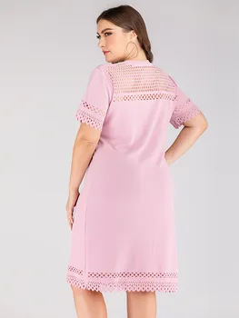Pavasarį, vasarą plius dydis suknelė moterims didelių palaidų atsitiktinis nėrinių trumpas rankovės elegantiškas tuščiaviduriai dėmesį, O kaklo suknelės rožinė 4XL 5XL 6XL