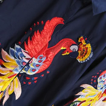 Pluz Dydis Mados Moterų Marškiniai Trijų ketvirčių Rankovėmis Medvilnės Laukinių Atsitiktinis Ponios Palaidinės ir Kinijos Viršūnių Stiliaus Atvartas Išsiuvinėti