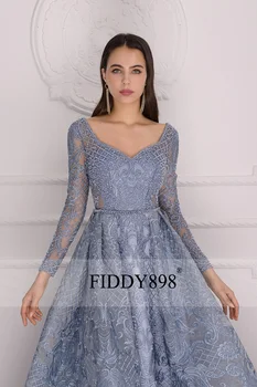 Prabanga vakarinę Suknelę 2020 ilgomis Rankovėmis-Line Blizga Kristalų Puošnios Nėrinių Vakare Šalis Suknelė Chalatas de Soiree NE67