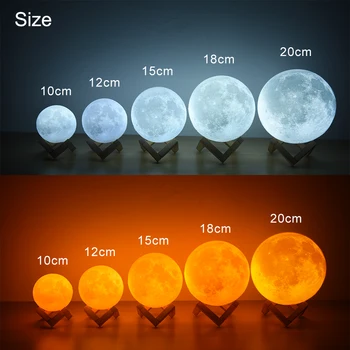 Rambery mėnulio lempos 3D spausdinimo naktį šviesos Įkrovimo 3 Spalvos Bakstelėkite Kontrolės lemputė užsidega, 16 Spalvas Pakeisti Nuotolinio LED mėnulio šviesos dovana