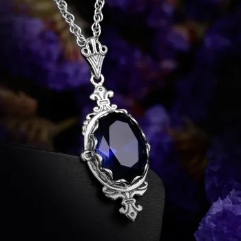 Retro Dizainas Safyras Brangakmenio Pakabukas Populiarus Filmas Vampyras Blue Gem Akmens Karoliai Moterų Derliaus Gotikos Stiliaus Fine Jewelry