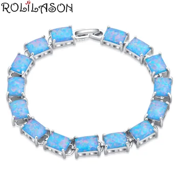 ROLILASON light blue square paprastos konstrukcijos 925 sidabro opal spausdinti apyrankę romantiška Valentino Dienos dovana OB098