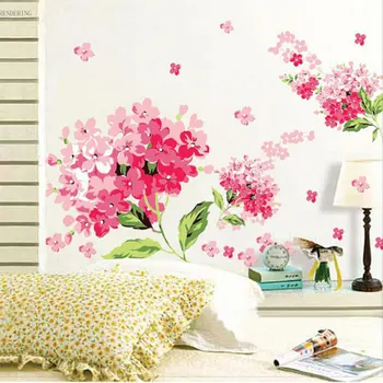 Romantiška Vyšnių žiedų Gėlių, Sienų Lipdukai, Vestuvių Kambario, Namo Apdaila, Gyvenamasis Kambarys Miegamasis Hydrangea Pink Gėlių Piešiniai