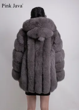 Rožinė java QC8149 2018 naujas modelis moterų nekilnojamojo fox fur coat ilgomis rankovėmis gobtuvo kailis gebuine fox aprangą, aukštos kokybės
