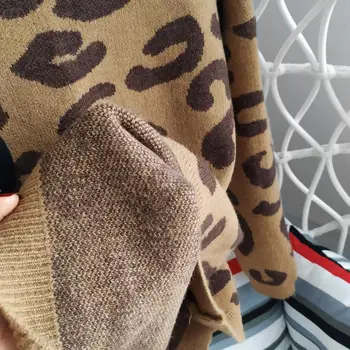 Rudenį, Žiemą Moterų Negabaritinių Gyvūnų Megztiniai ilgomis Rankovėmis Storas Šiltas Leopard Megzti Megztinis Atsitiktinis Palaidų Puloveriai Moterų, C-222
