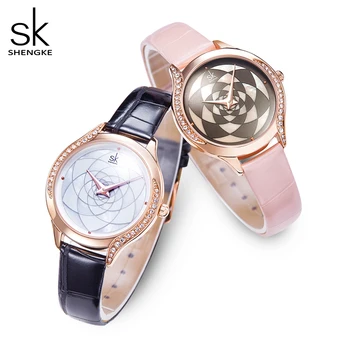 ShengKe Naujas Prabangus Moterų Žiūrėti Pink Odinis Dirželis Japonų Kvarco Moterų Laikrodis Mados Kristalų Ciferblatas Laikrodis Reloj Mujer SK