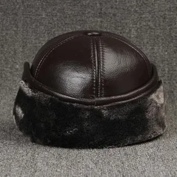 SILOQIN Žmogus Skrybėlę natūralios Odos Kepurės Pirmas Sluoksnis karvės odos Beisbolo kepuraitę Viduryje Senų Metų Žiemos Earmuffs Vyrų Kaulų Išlaikyti Šiltą Kepurę
