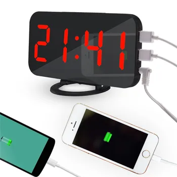 Skaitmeninis LED Laikrodis-Žadintuvas su ES Plug Atidėjimo Laiko Rodymas Naktį Led Stalas Stalas Signalizacijos Veidrodis, Laikrodis, 2 USB Įkroviklis Uostai Telefono
