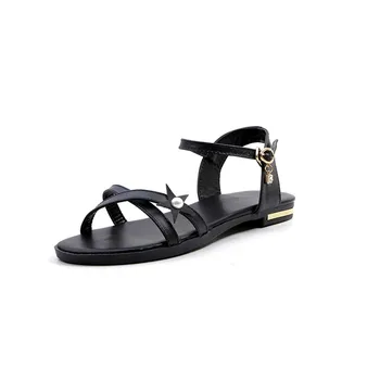 Smirnova juoda balta mados vasaros naujus batus moteris plokščia sagtis sandalai moterims, natūralios odos batai plius dydis 33-46