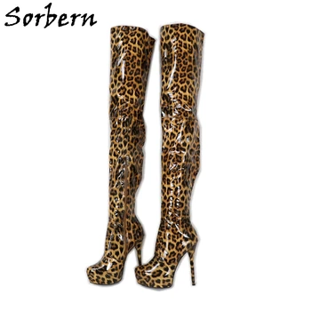 Sorbern Leopard Moterų Batai Tarpkojo Šlaunies Aukštos Platformos Įkrovos Moteris Aukštakulnius Užsakymą Slim Fit Plus Dydis Iki 34-49 Pasirinktines Spalvas