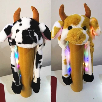 Suaugę Vaikai Šviesą Pliušinis Gyvūnų Skrybėlę su Juda, Šokinėja Ausis Daugiaspalvis Animacinis Pieno Karvė LED Žėrintis Earflap Bžūp Įdaryti