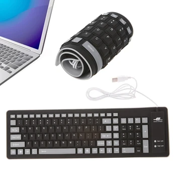 Sulankstoma Klaviatūra atspari Vandeniui USB Laidinė Klaviatūra 103 Klavišą Minkšto Silikono Klaviatūra