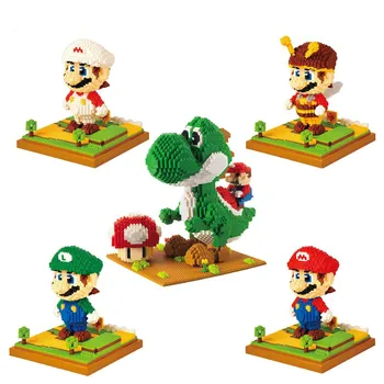 Super Mario Duomenys Modelis Blokai Animacinių filmų Anime Mario Bros Yoshi Surinkti Mini Plytų Juguetes Žaislai Vaikams