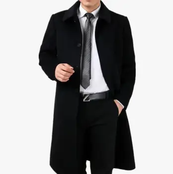 Sustorėti atsitiktinis vilnoniai paltai vyrams tranšėjos paltai ilgomis rankovėmis, šiltas paltas mens kašmyro paltai masculino inverno anglija žiemos juoda