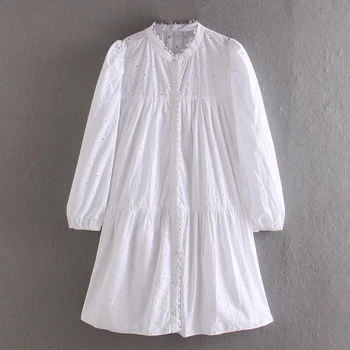 TEELYNN sluoksniuotos rankovėmis balti medvilniniai nėriniai mini suknelės moterims 2020 gėlių emboidery prarasti vasaros suknelė boho atsitiktinis šalies vestidos