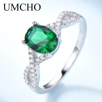 UMCHO Klasikinis 925 Sterlingas Sidabro Ovalo formos Akmuo Nano Smaragdas Žiedas Moterų Dalyvavimo Šalies Gimtadienio Dovana Jubiliejų Žiedas