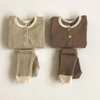 Vaikiški drabužiai, kūdikių medvilnės namų pižama dviejų dalių kostiumą berniukams, mergaitėms ilgomis rankovėmis, žemiausią marškinėliai + kelnės 0-2y Beibei kokybės drabužiai