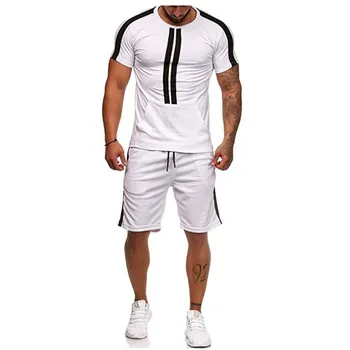 Vasaros vyriški bėgimo kostiumas su trumpomis rankovėmis, marškinėliai ir šortai