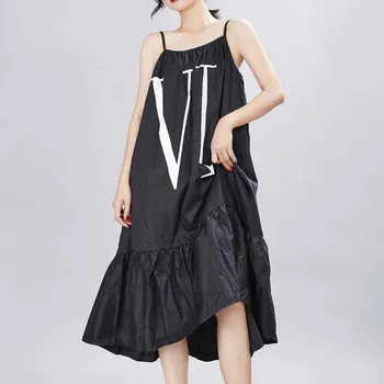 Vestidos Prarasti Laišką Big Swing Dirželis Suknelė Japonijos Vasaros Moterų Suknelė 2021 Nauji Didelio dydžio Rankovių Moterų Suknelė JK132