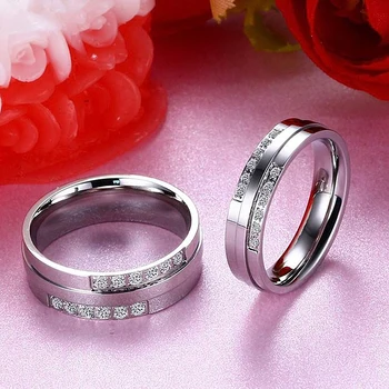 Vestuvių Žiedai, Moterų ir Vyrų Mados Sidabro Spalvos CZ Stone Aljanso Romantiška Amžinos Meilės Pažadas Piršto Žiedą Bijoux