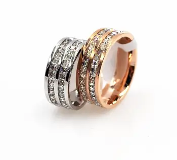 Vestuvių žiedas Daugiasluoksnės Nutiesti Dvi Eilutės Aišku, Kubinių Zirconia Rose Aukso Spalvos Titano Plieno Jubiliejų, Vestuvių Žiedai Moterims
